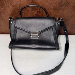 Michael Kors Whitney Medium Satchel Womens Black 100%Leather Handbag SilverHware
